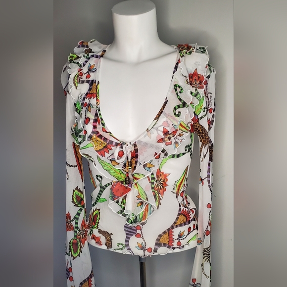 ROBERTO CAVALLI freedom collection- size 42-mesh blouse animal print